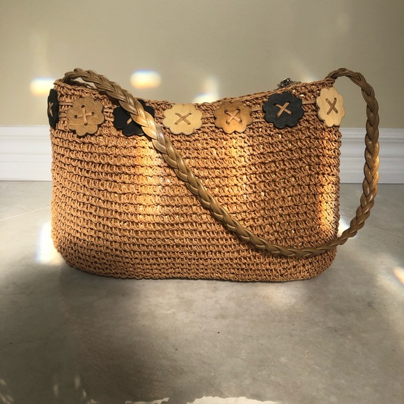 Straw and wood shoulder bag - Picture 1 of 2